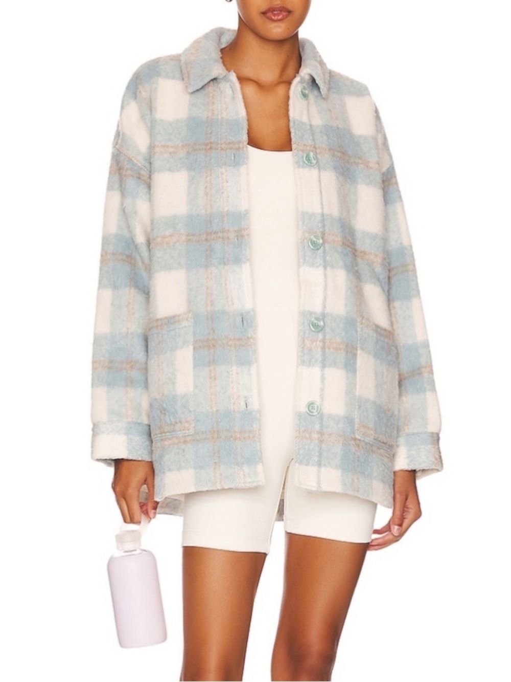 L*Space Seaside Shacket Blue & Cream Plaid Button Jacket Medium
